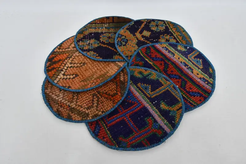 Mantel individual bohemio circular, decoración de lana de algodón naranja y bronce