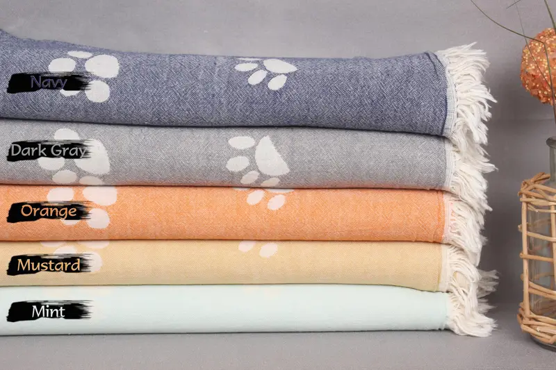 70x36 Cotton Paw Design Towel, Bridal Party Gifts, Travel towel, Custom Wedding Gifts, Unique Wedding Gift, Customized Turkish Towel, Fouta towel - 1