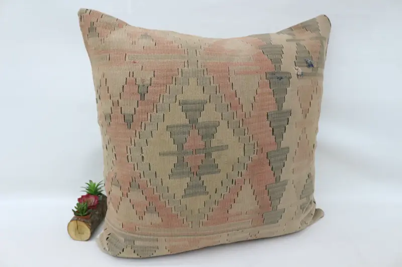 Seat Pillow, Boho Pillow, 32x32 Beige Cushion Cover, Cushion Cover, Interior Designer Pillow, Bohemian Cushion Pillow, Vintage Kilim Throw Pillow - 4