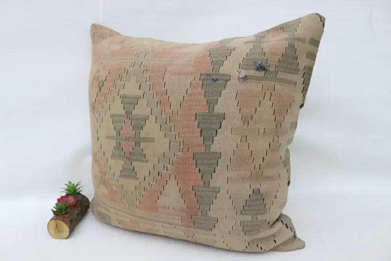 Seat Pillow, Boho Pillow, 32x32 Beige Cushion Cover, Cushion Cover, Interior Designer Pillow, Bohemian Cushion Pillow, Vintage Kilim Throw Pillow - 3