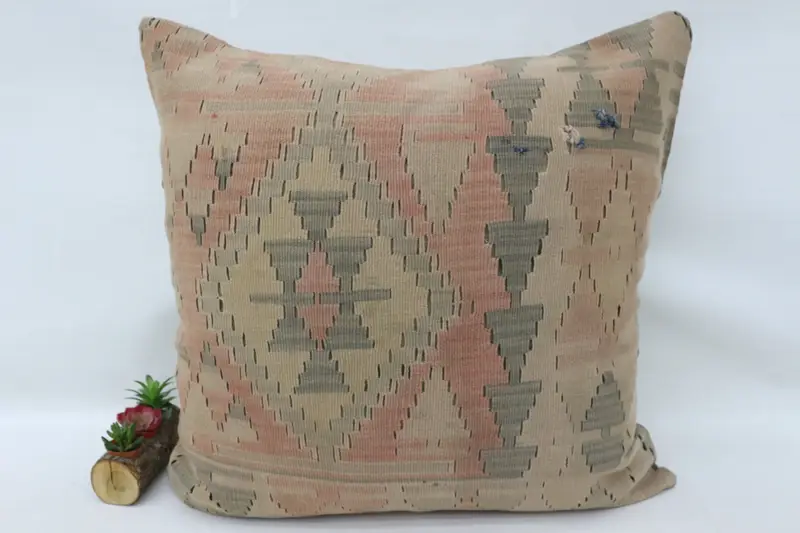 Seat Pillow, Boho Pillow, 32x32 Beige Cushion Cover, Cushion Cover, Interior Designer Pillow, Bohemian Cushion Pillow, Vintage Kilim Throw Pillow - 5