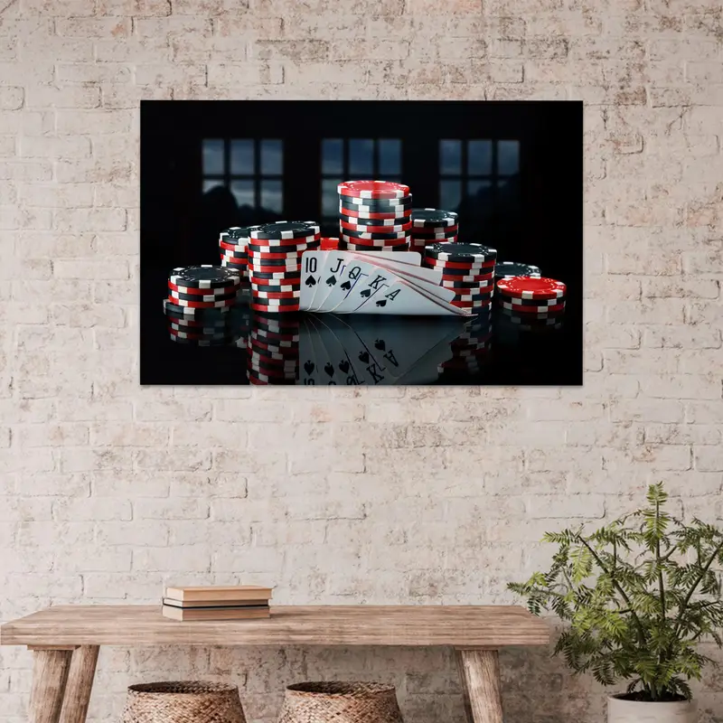 Zarif Baskılı Cam: Oyun Odaları için Royal Flush Poker Teması