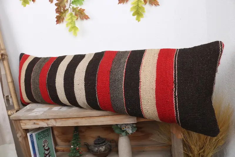 Pillow, Muted Pillow Sham, Square Throw Cushion Case, 12x43 Brown Pillow Sham, Interior Designer Pillow, Vintage Pillow, Kilim Pillow Cover - 4