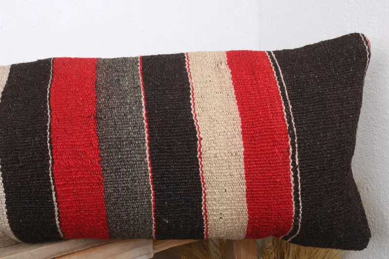 Pillow, Muted Pillow Sham, Square Throw Cushion Case, 12x43 Brown Pillow Sham, Interior Designer Pillow, Vintage Pillow, Kilim Pillow Cover - 5