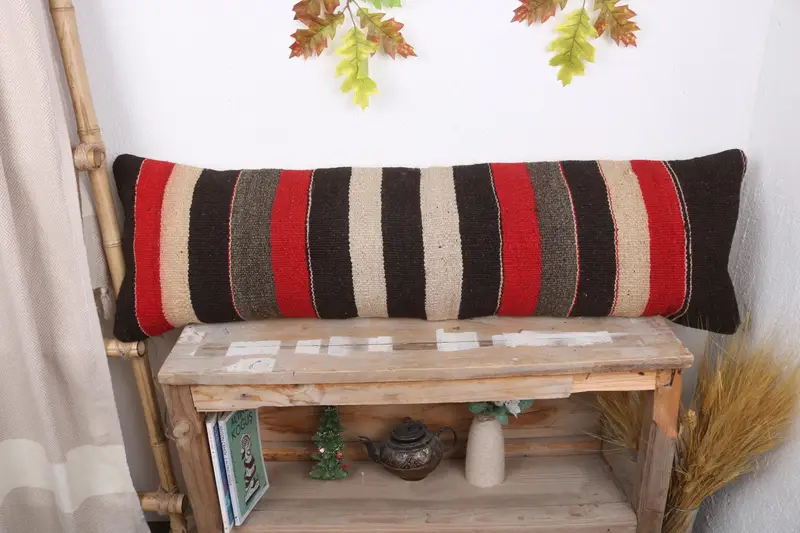 Pillow, Muted Pillow Sham, Square Throw Cushion Case, 12x43 Brown Pillow Sham, Interior Designer Pillow, Vintage Pillow, Kilim Pillow Cover - 1