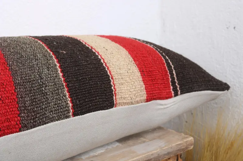 Pillow, Muted Pillow Sham, Square Throw Cushion Case, 12x43 Brown Pillow Sham, Interior Designer Pillow, Vintage Pillow, Kilim Pillow Cover - 6