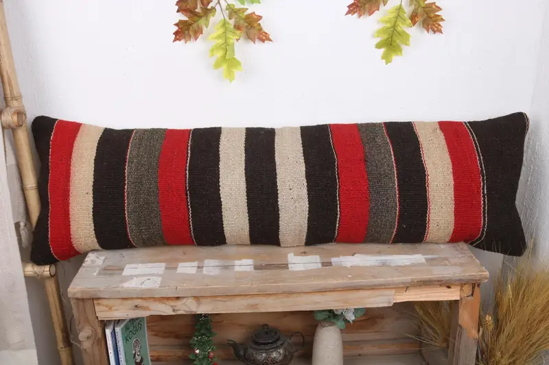 Pillow, Muted Pillow Sham, Square Throw Cushion Case, 12x43 Brown Pillow Sham, Interior Designer Pillow, Vintage Pillow, Kilim Pillow Cover - 2