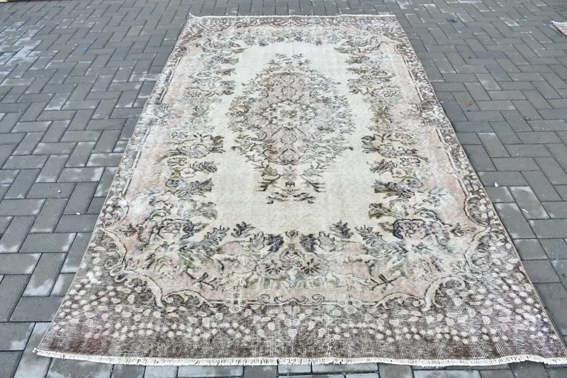 5.4x9.1 ft Turkish Rug, Large Vintage Rug, Brown Solid Rug - 1