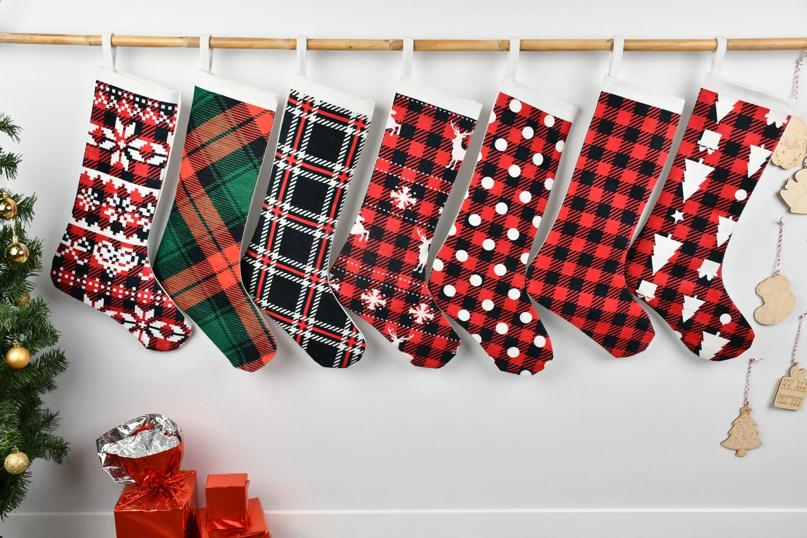 Festive Christmas Ornaments Pattern, 8-Inch Wide Decorative Stocking - 1