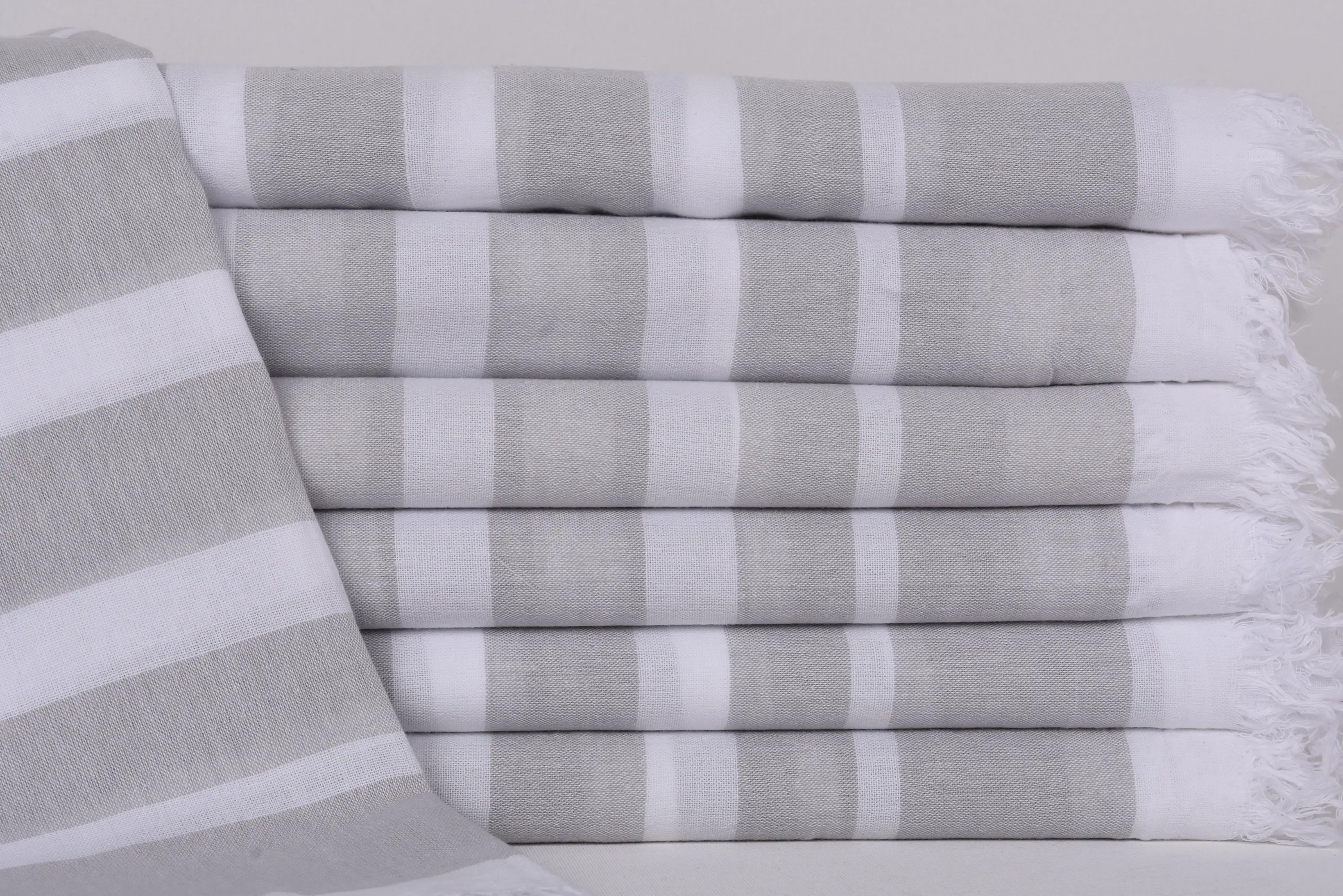 Beach Towel Personalized Gray Striped Turkish Cotton, 63x40 Inches - 1
