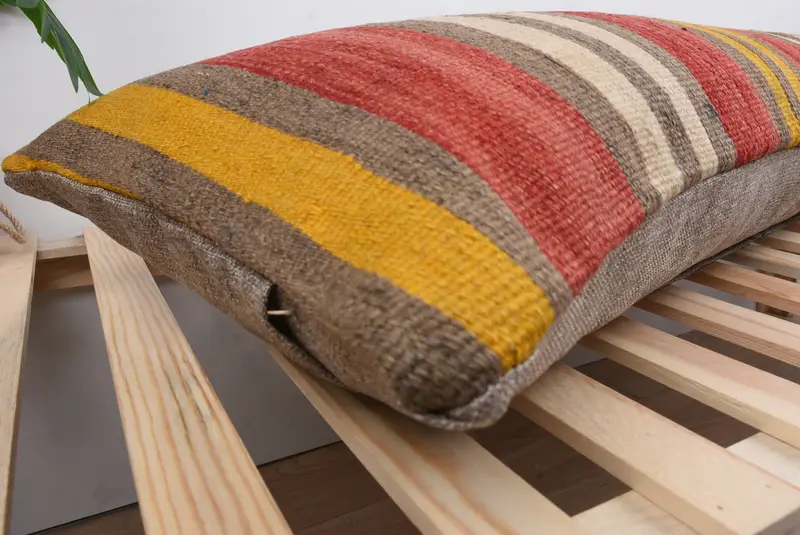 Kilim Rug Pillow Cover, Turkish Pillow, Cozy Throw Cushion, 16x48 Red Cushion, Pillow for Sofa, Pillow Cover, Vintage Pillow - 6