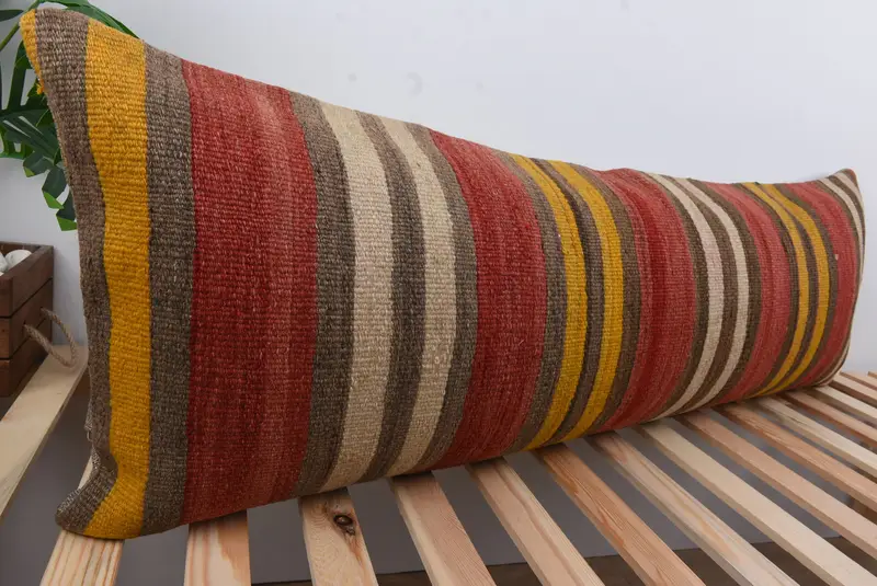 Kilim Rug Pillow Cover, Turkish Pillow, Cozy Throw Cushion, 16x48 Red Cushion, Pillow for Sofa, Pillow Cover, Vintage Pillow - 4