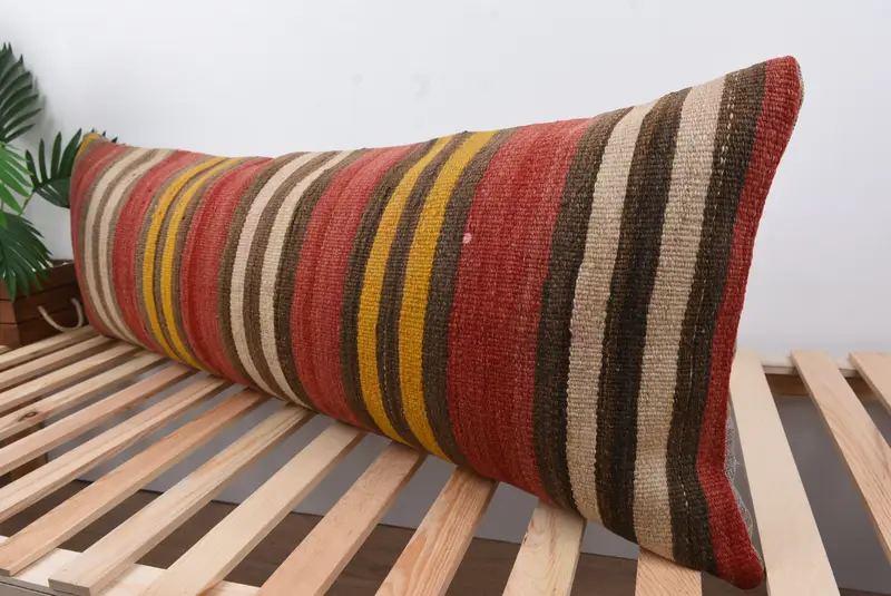 Kilim Rug Pillow Cover, Turkish Pillow, Cozy Throw Cushion, 16x48 Red Cushion, Pillow for Sofa, Pillow Cover, Vintage Pillow - 5