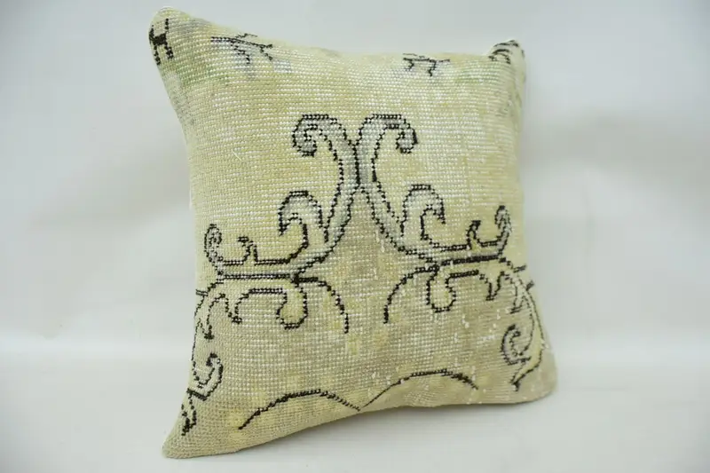 Square Throw Pillow Cover, Pillow for Sofa, 16x16 Beige Cushion Case, Armchair Pillow Sham, Pillow Sham, Antique Pillows, Vintage Kilim Pillow - 2