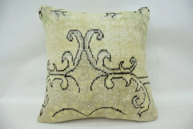 Square Throw Pillow Cover, Pillow for Sofa, 16x16 Beige Cushion Case, Armchair Pillow Sham, Pillow Sham, Antique Pillows, Vintage Kilim Pillow - 4