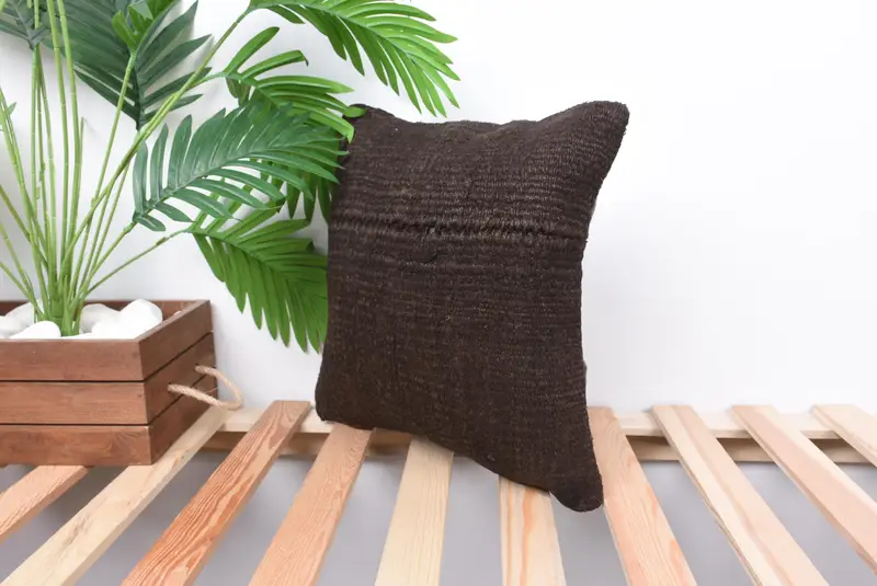14x14 Brown Pillow Sham, Vintage Kilim Pillow, Cushion Case, Custom Cushion Cover, Antique Pillows, Anatolian Pillow Cover, Kilim Cushion Sham - 5