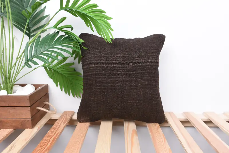 14x14 Brown Pillow Sham, Vintage Kilim Pillow, Cushion Case, Custom Cushion Cover, Antique Pillows, Anatolian Pillow Cover, Kilim Cushion Sham - 1