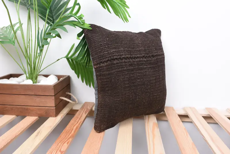 14x14 Brown Pillow Sham, Vintage Kilim Pillow, Cushion Case, Custom Cushion Cover, Antique Pillows, Anatolian Pillow Cover, Kilim Cushion Sham - 4