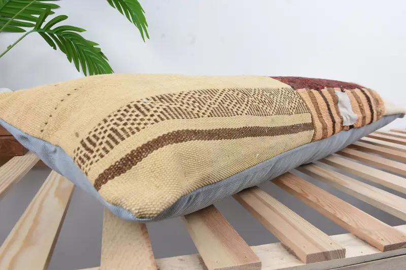 Art Deco Cushion Cover, Ethnical Kilim Rug Pillow, Gift Pillow, Pillow, 12x36 Beige Pillow Sham, Handwoven Pillow Case, Kilim Cushion Sham - 6