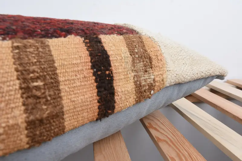 Art Deco Cushion Cover, Ethnical Kilim Rug Pillow, Gift Pillow, Pillow, 12x36 Beige Pillow Sham, Handwoven Pillow Case, Kilim Cushion Sham - 7