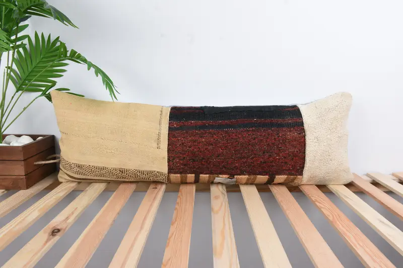 Art Deco Cushion Cover, Ethnical Kilim Rug Pillow, Gift Pillow, Pillow, 12x36 Beige Pillow Sham, Handwoven Pillow Case, Kilim Cushion Sham - 1