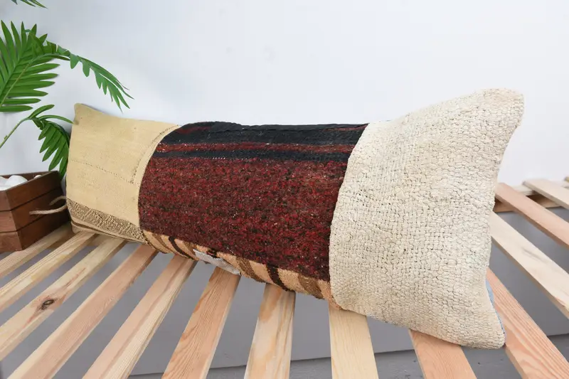 Art Deco Cushion Cover, Ethnical Kilim Rug Pillow, Gift Pillow, Pillow, 12x36 Beige Pillow Sham, Handwoven Pillow Case, Kilim Cushion Sham - 5