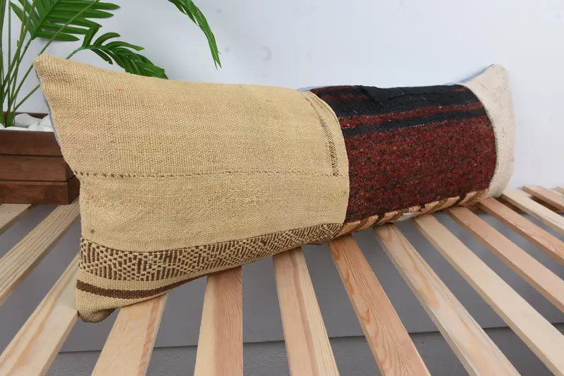 Art Deco Cushion Cover, Ethnical Kilim Rug Pillow, Gift Pillow, Pillow, 12x36 Beige Pillow Sham, Handwoven Pillow Case, Kilim Cushion Sham - 4