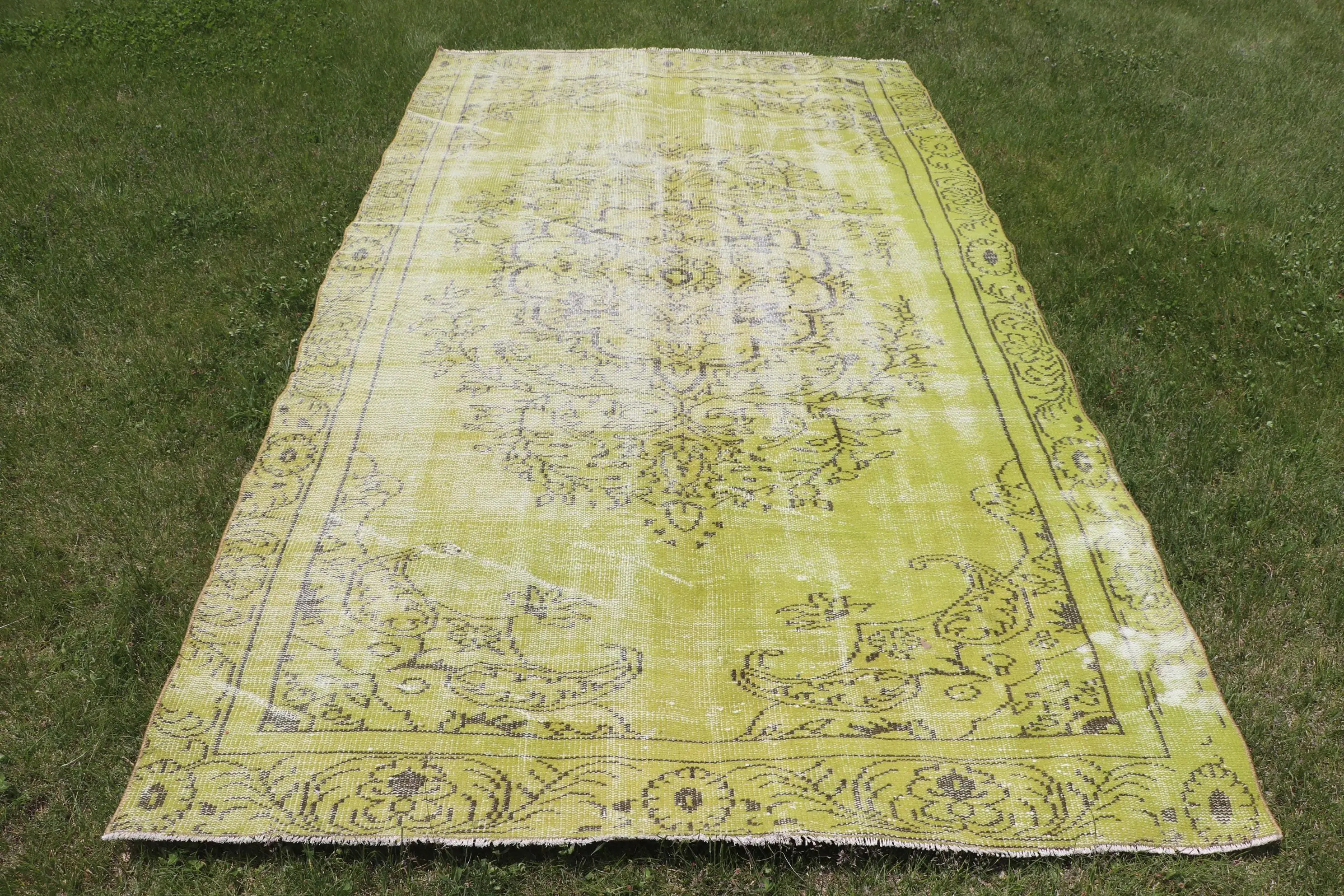 Vintage Büyük Halı, 5.2x9.4 ft Türk Halısı, Yeşil Bordürlü Yün Halı - 1