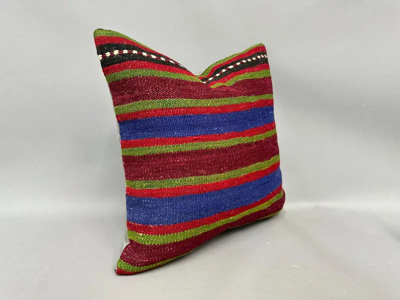 Turkish Corner Pillow, Boho Pillow Sham Cover, Pillow for Couch, Pillow Cover, 18x18 Green Cushion Case, Bench Cushion Cover, Kilim Cushion Sham - 2