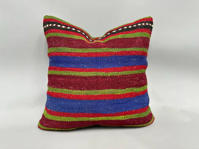 Turkish Corner Pillow, Boho Pillow Sham Cover, Pillow for Couch, Pillow Cover, 18x18 Green Cushion Case, Bench Cushion Cover, Kilim Cushion Sham - 1