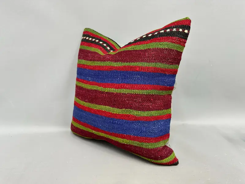 Turkish Corner Pillow, Boho Pillow Sham Cover, Pillow for Couch, Pillow Cover, 18x18 Green Cushion Case, Bench Cushion Cover, Kilim Cushion Sham - 3