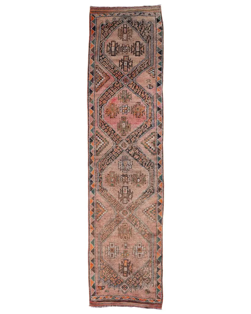 Turuncu, Yeşil Hayvan Baskılı Halı, 3,1x12,4 ft