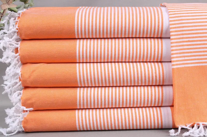 Personalized Organic Beach Towel Orange Striped, 40x71 Inches