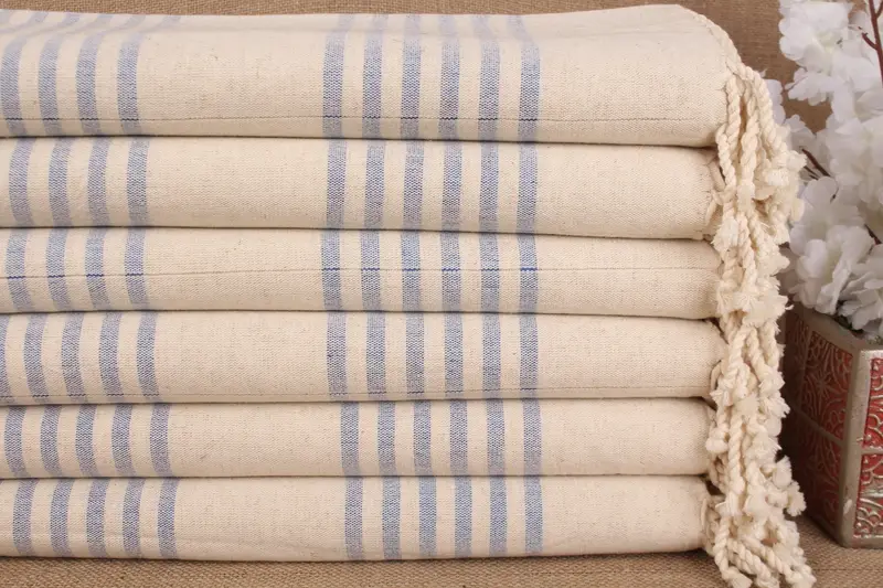 Gift Home Sax Blue Linen Towel Striped 40x71 Inches