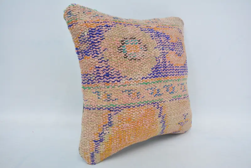 Tribal Pillow, Cushion Cover, Throw Kilim Pillow, 14x14 Blue Pillow Sham, Interior Designer Pillow, Garden Pillow Sham, Kilim Cushion Sham - 3