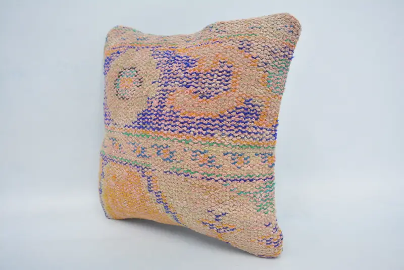 Tribal Pillow, Cushion Cover, Throw Kilim Pillow, 14x14 Blue Pillow Sham, Interior Designer Pillow, Garden Pillow Sham, Kilim Cushion Sham - 4