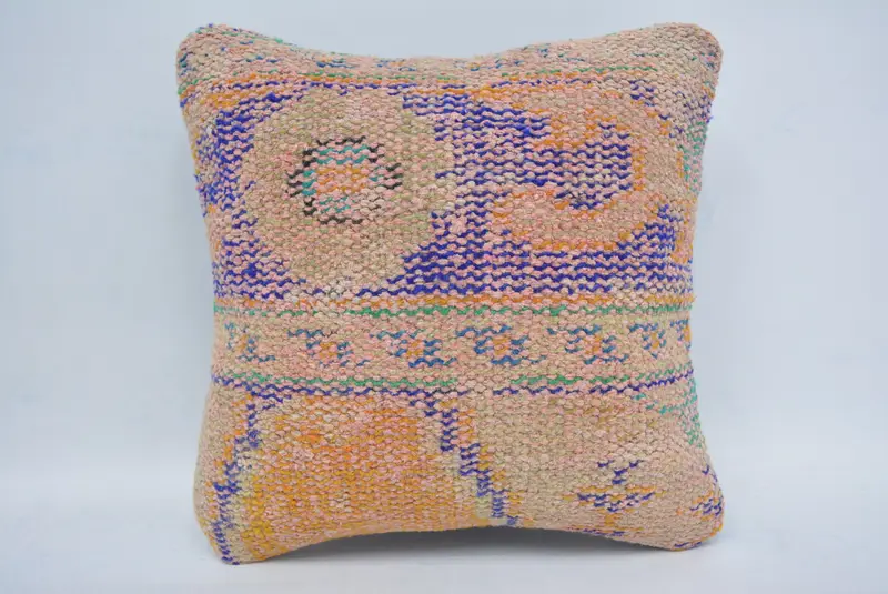 Tribal Pillow, Cushion Cover, Throw Kilim Pillow, 14x14 Blue Pillow Sham, Interior Designer Pillow, Garden Pillow Sham, Kilim Cushion Sham - 1