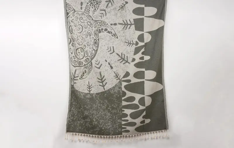 Turtle Design Organic Cotton Towel, Monogram Turkish Towel, 40x71 Inches