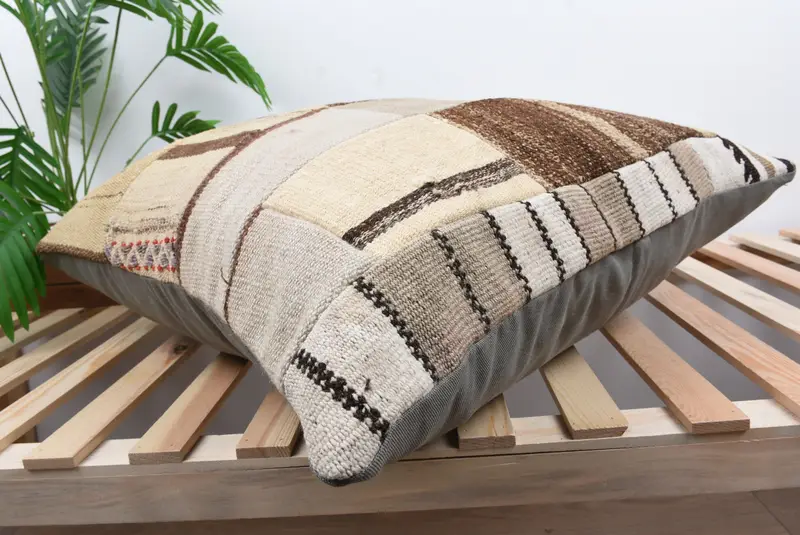 28x28 Beige Cushion Case, Bolster Cushion Case, Throw Kilim Pillow, Cushion Case, Kilim Pillow Cover, Turkish Kilim Pillow - 6