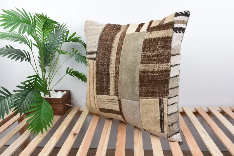 28x28 Beige Cushion Case, Bolster Cushion Case, Throw Kilim Pillow, Cushion Case, Kilim Pillow Cover, Turkish Kilim Pillow - 5