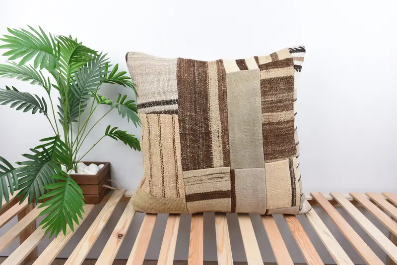 28x28 Beige Cushion Case, Bolster Cushion Case, Throw Kilim Pillow, Cushion Case, Kilim Pillow Cover, Turkish Kilim Pillow - 1