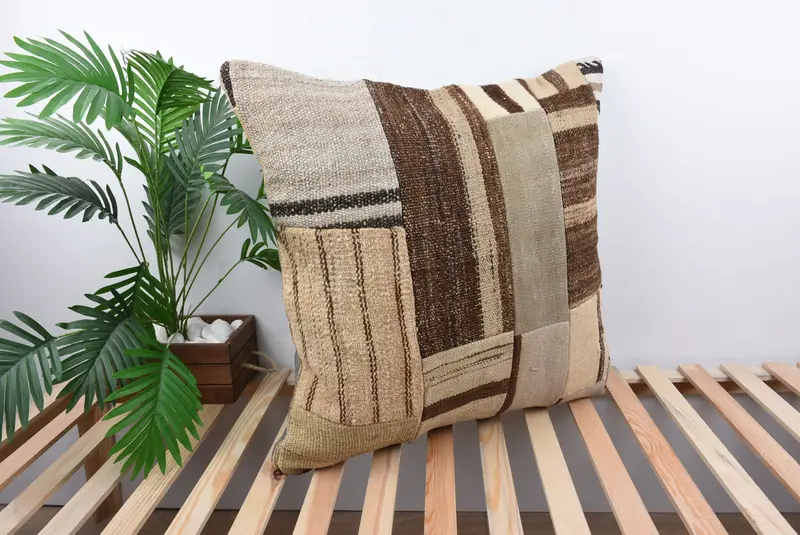 28x28 Beige Cushion Case, Bolster Cushion Case, Throw Kilim Pillow, Cushion Case, Kilim Pillow Cover, Turkish Kilim Pillow - 4