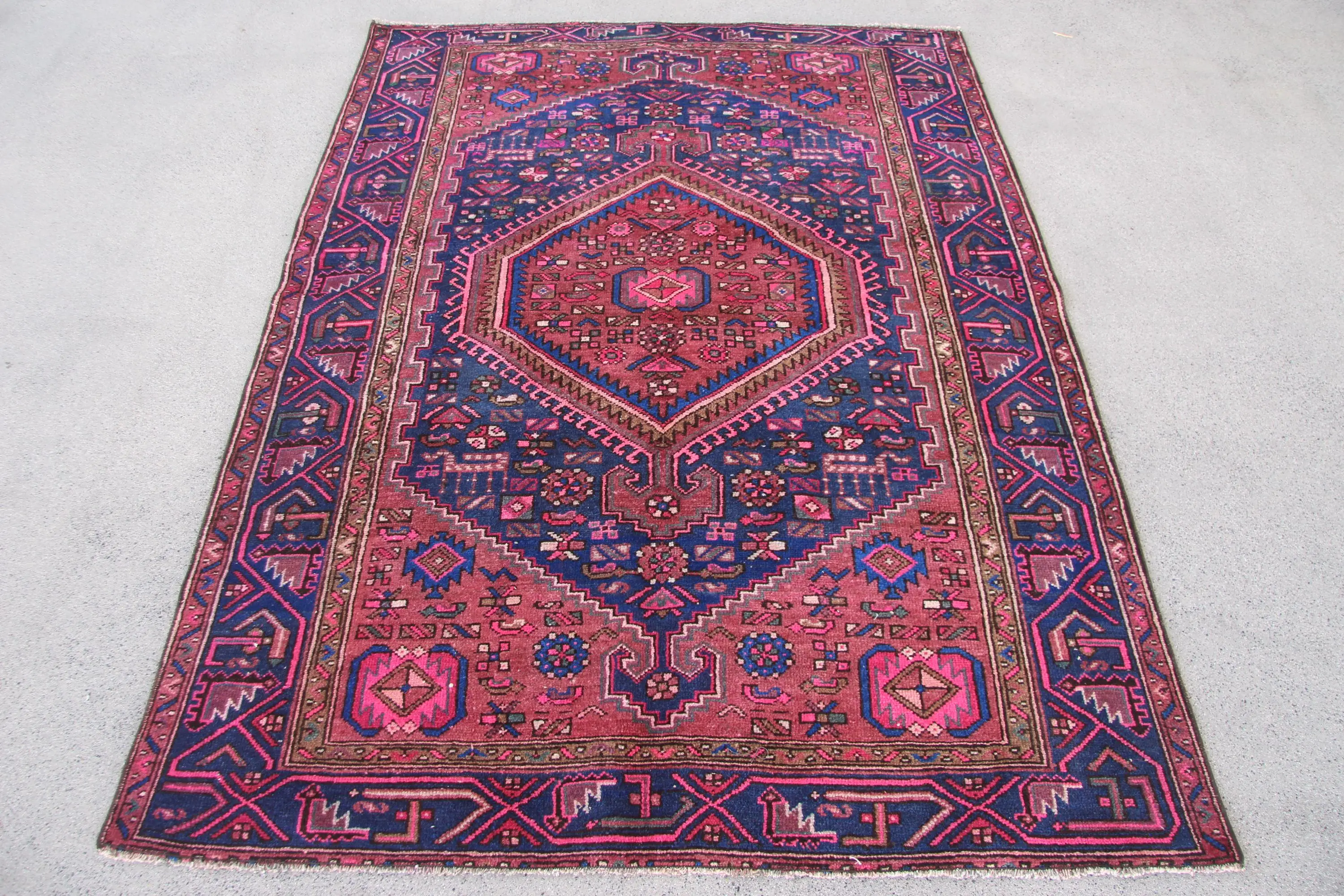 Türk Bölge Halısı 4.5x6.2 ft, Kırmızı Mavi Ombré Halı Yün - 1