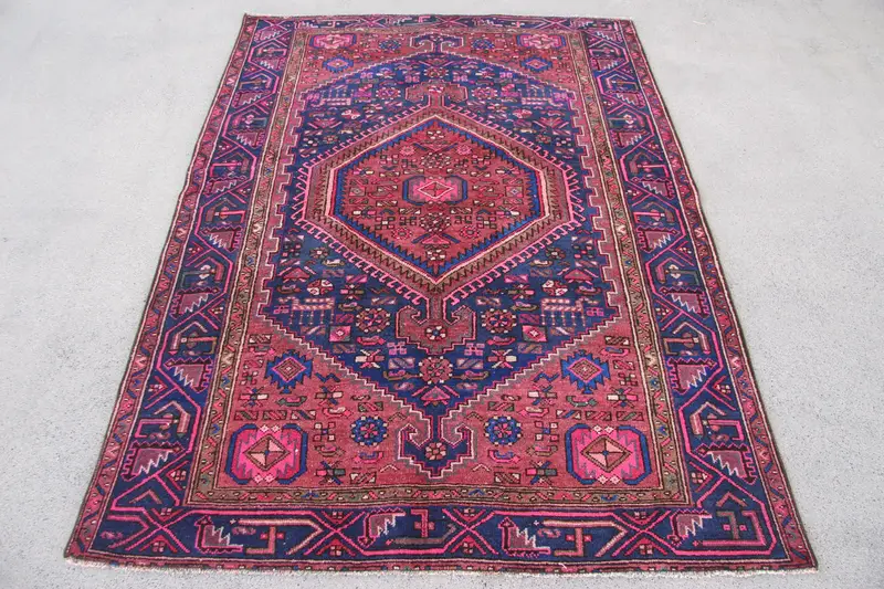 Blue Ombré Rug, 4.5x6.2 ft with Pink Accents