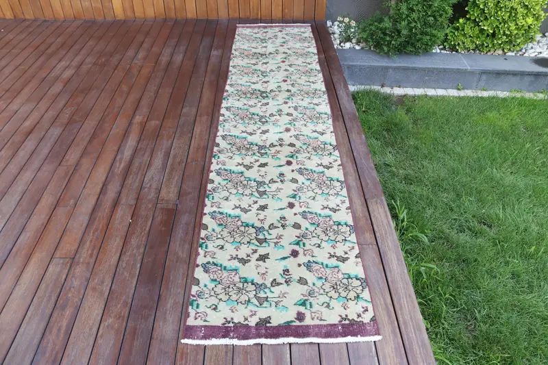 Türkischer Läuferteppich 2,1 x 9,6 Fuß (63 x 294 cm), Oushak-brauner südwestlicher Vintage-Teppich - 1