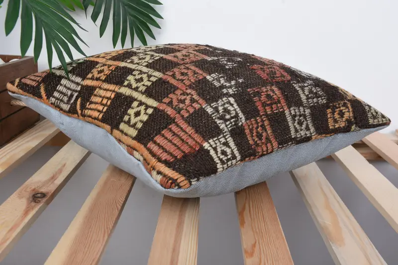Pillow for Sofa, Interior Designer Pillow, Retro Cushion Cover, Pillow Cover, Kilim Pillow, 16x16 Brown Pillow Case, Boho Chic Pillow Sham - 6