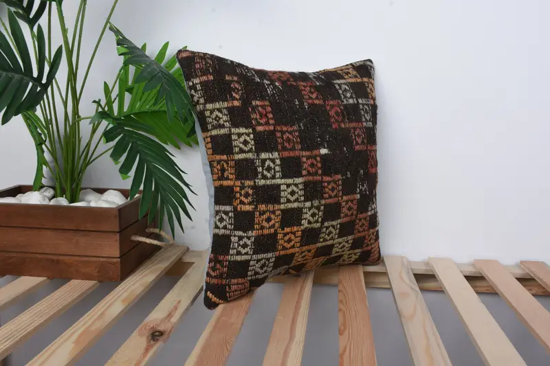 Pillow for Sofa, Interior Designer Pillow, Retro Cushion Cover, Pillow Cover, Kilim Pillow, 16x16 Brown Pillow Case, Boho Chic Pillow Sham - 4