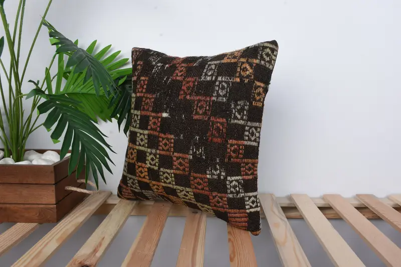 Pillow for Sofa, Interior Designer Pillow, Retro Cushion Cover, Pillow Cover, Kilim Pillow, 16x16 Brown Pillow Case, Boho Chic Pillow Sham - 5