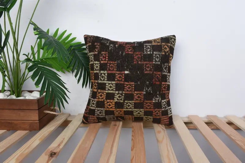 Pillow for Sofa, Interior Designer Pillow, Retro Cushion Cover, Pillow Cover, Kilim Pillow, 16x16 Brown Pillow Case, Boho Chic Pillow Sham - 1