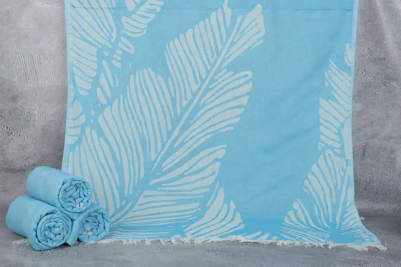 Türkisches Handtuch für den Strand, mit Monogramm, Türkis, Blumenmuster, 101,6 x 180,9 cm